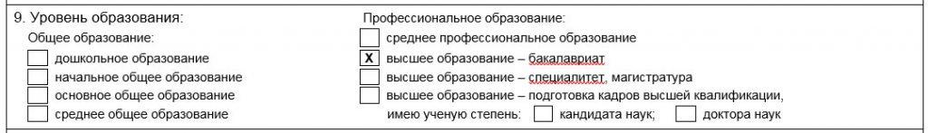 Заявление о выдаче вида на жительство (ВНЖ) Образец заполнения заявления на ВНЖ - Пункт 9