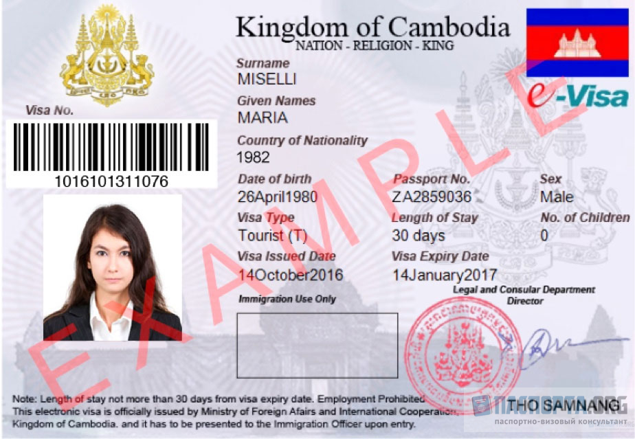 Так выглядит электронная виза в Камбоджу.